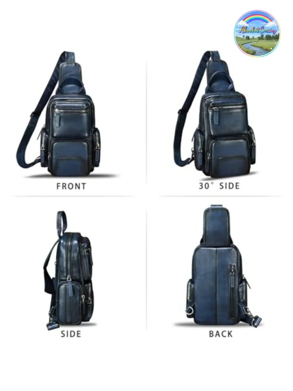 Genuine Leather Sling Bag Crossbody Hiking Daypack Handmade Chest Bag